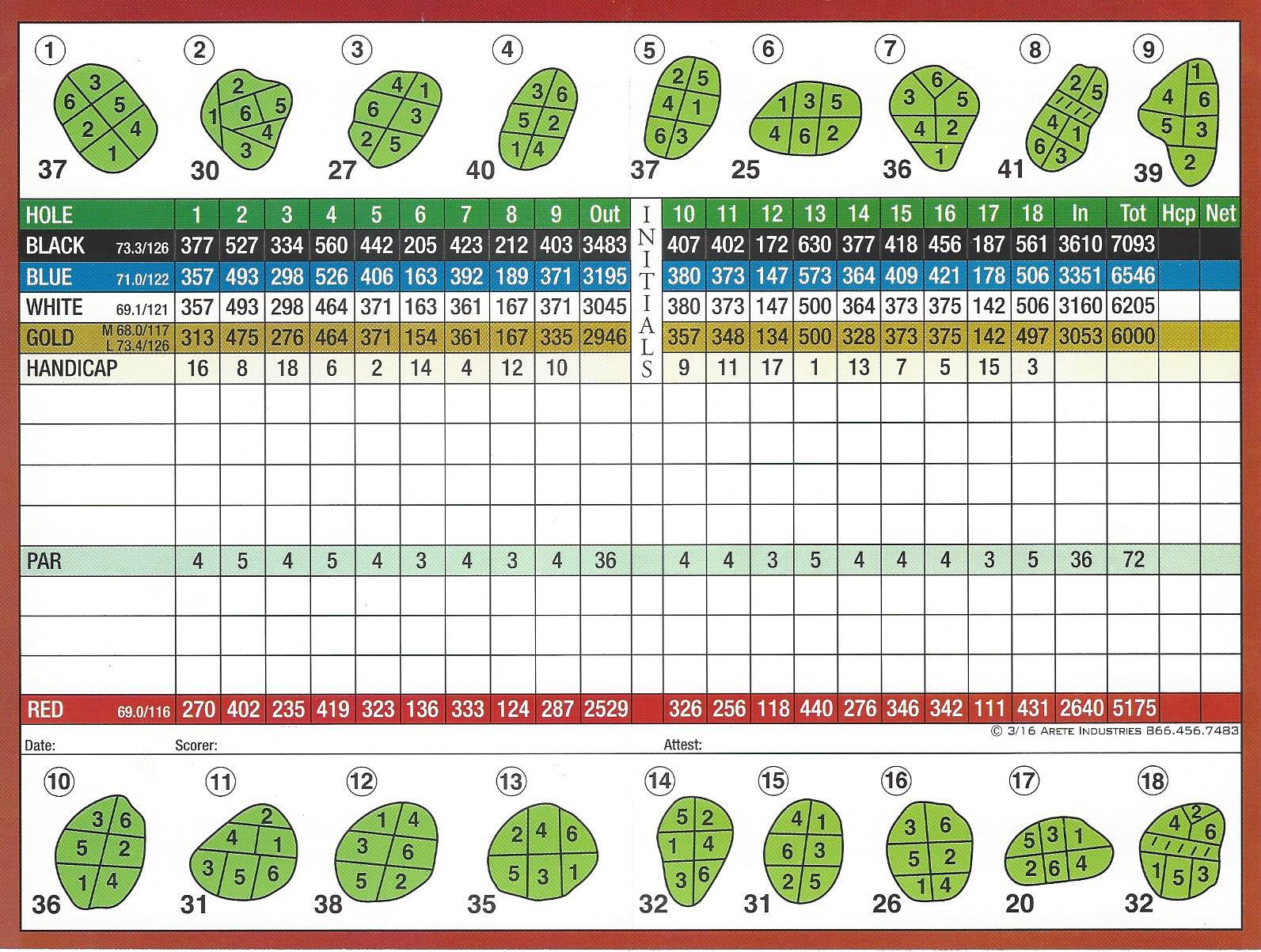 22+ Pheasant Run Golf Club Scorecard